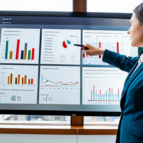 A professional real estate appraiser, gender-neutral, wearing a modest business suit, thoughtfully analyzing complex data on a large digital screen in a modern, well-lit office. The appraiser holds a stylus, pointing at a detailed property valuation report displayed digitally. The environment is clean, sophisticated, with blurred city views outside a large window. The focus is on intelligence and analytical skill. fully clothed, appropriate attire, professional dress, safe for work, appropriate content, family-friendly, perfect anatomy, correct proportions, natural pose, well-formed hands, proper finger count, natural body proportions, high quality, professional photography.