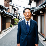 A professional real estate appraiser, fully clothed in a modest business suit, standing in a charming, slightly aged Japanese shopping street. The appraiser is thoughtfully observing the details of the street, capturing its unique atmosphere and the subtle nuances of local life, emphasizing the importance of on-site intuition. Traditional Japanese architecture and community elements create a warm, inviting backdrop. Soft, natural lighting. Professional photography, high quality, perfect anatomy, correct proportions, natural pose, well-formed hands, proper finger count, safe for work, appropriate content, fully clothed, professional dress, family-friendly.