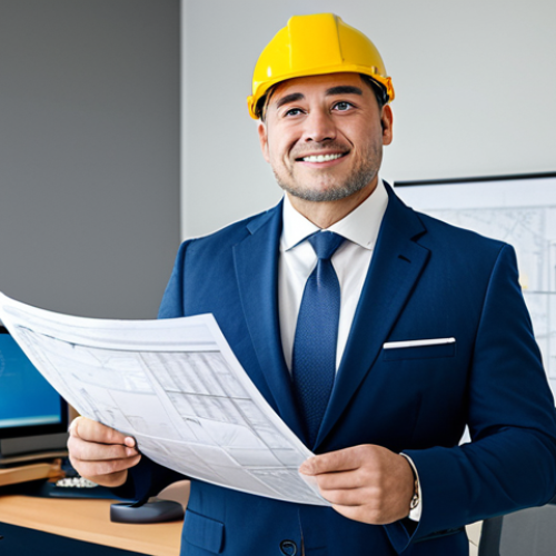 **

A professional and trustworthy real estate appraiser (不動産鑑定士) in a modern office, fully clothed in a business suit, looking directly at the viewer. The background includes blueprints and property documents. Focus on conveying expertise and reliability. Add the following quality modifiers: "high quality", "professional photography", "perfect anatomy", "correct proportions", "safe for work", "appropriate content", "fully clothed", "professional".

**