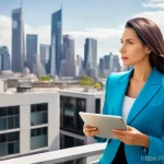 감정평가사로서 성장하기 - **Prompt:** A confident, elegant female real estate appraiser, approximately 30-40 years old, wearin...
