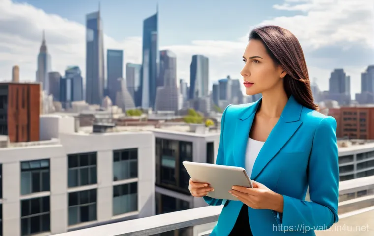 감정평가사로서 성장하기 - **Prompt:** A confident, elegant female real estate appraiser, approximately 30-40 years old, wearin...