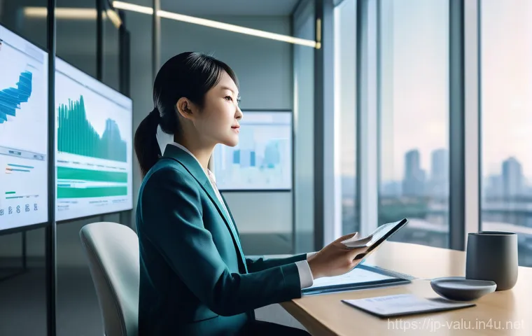 감정평가사의 업무 환경 개선 방법 - **Prompt for an AI-powered data analysis scene:**
    "A sophisticated, modern Japanese real estate ...