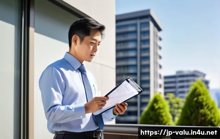 감정평가사 실무 사례 공유 - A professional Japanese real estate appraiser conducting a detailed on-site property inspection in a...