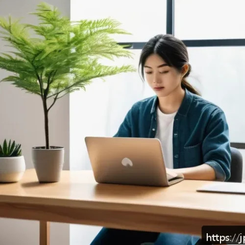 감정평가사의 온라인 강의 제작 - A modern, serene home study space designed for focused online learning: a tidy wooden desk with a sl...
