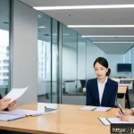 감정평가사의 실무에서 피해야 할 실수 - A modern Japanese office setting where a diverse team of professionals in business casual attire att...