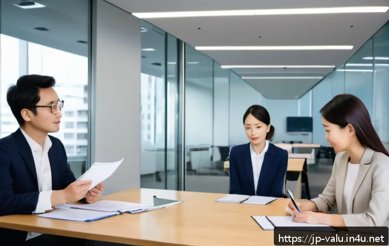 감정평가사의 실무에서 피해야 할 실수 - A modern Japanese office setting where a diverse team of professionals in business casual attire att...